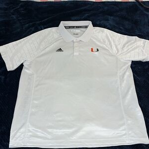 $75 White adidas UM Miami Hurricanes Climalite Player Model Golf Polo Shirt XL